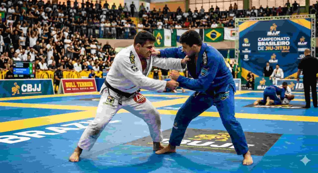 Calendário do jiu-jitsu: CBJJ confirma datas dos principais torneios do país 1 Atletas de jiu jitsu lutando em campeonato oficial da CBJJ. Foco é nos próximos eventos de jiu jitsu